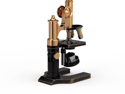 Vintage Golden And Black Microscope With Metal Structure And Stable Base 3d model