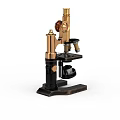Vintage Golden And Black Microscope With Metal Structure And Stable Base