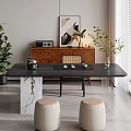 -Ji Feng Big Board Table Tea Table and Chair Combination Tea Table Tea Table Tea Room Tea Table 3d model