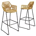 Modern Rattan Bar Stools With Comfortable Seats And Black Metal Frames