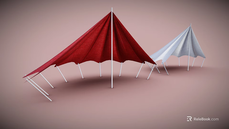 Playground Equipment Featuring Red And White Canopy Tents With White Support Poles 3d model 
