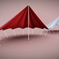 Playground Equipment Featuring Red And White Canopy Tents With White Support Poles