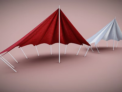 Playground Equipment Featuring Red And White Canopy Tents With White Support Poles 3d model