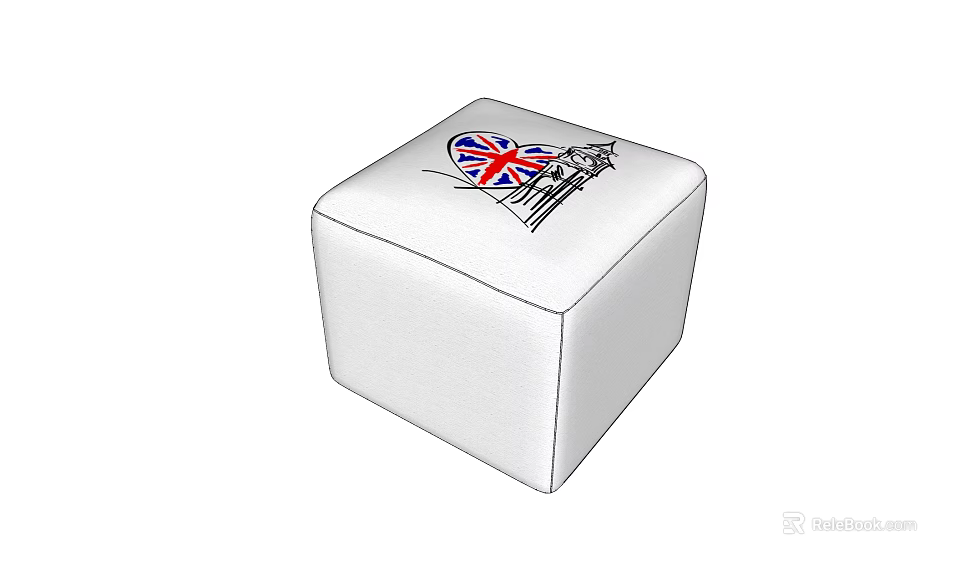 White Cube Shaped Ottoman With Union Jack Flag And Big Ben Design 3d model 