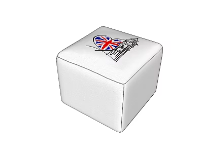 White Cube Shaped Ottoman With Union Jack Flag And Big Ben Design 3d model