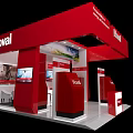 Red Hoval Exhibition Booth With Display Area And Reception Desk 3d model