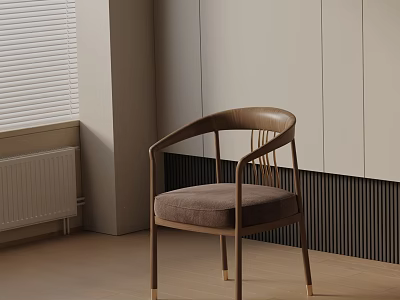 Modern Wooden Frame Accent Chair With Curved Backrest And Upholstered Seat In Minimalist Interior 3d model