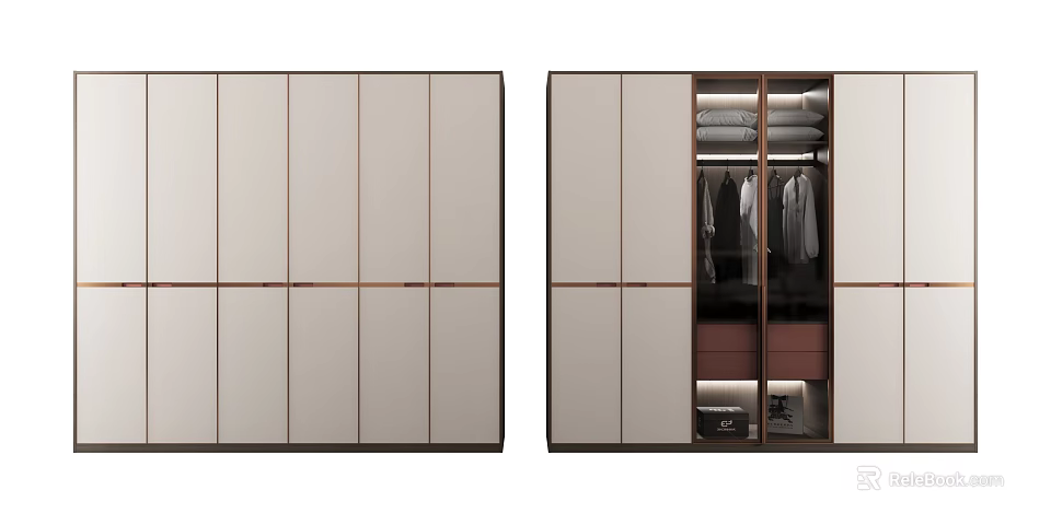 Modern Wardrobe Interior Design With Panel Doors Hanging Rails And Storage Shelves 3d model 