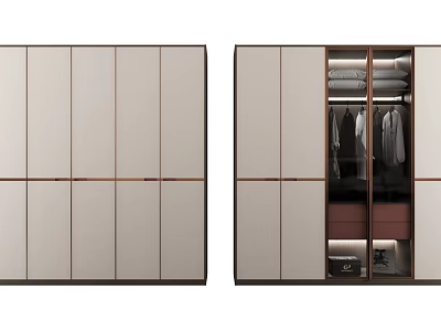 Modern Wardrobe Interior Design With Panel Doors Hanging Rails And Storage Shelves 3d model