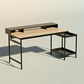 Modern Home Office Desk With Wooden Tabletop Black Metal Frame And Side Storage Shelf