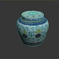 Decorative Ceramic Jar With Colorful Floral Patterns And Blue White Design Lid