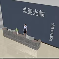 Modern Reception Desk 3D Model With Blue Wall Welcome Text And Receptionist