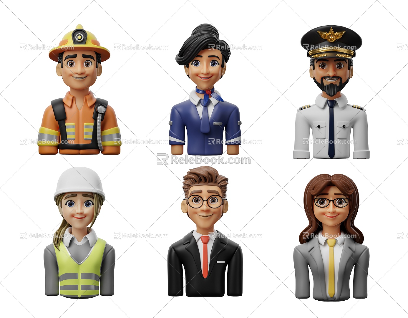 Cartoon Professional Character Head Firefighter Female Stewardess Head Pilot Female Architect Character Lawyer Accounting Cartoon Characters Cartoon Characters Ornaments Handmade 3d model