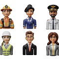 Cartoon Professional Character Head Firefighter Female Stewardess Head Pilot Female Architect Character Lawyer Accounting Cartoon Characters Cartoon Characters Ornaments Handmade 3d model