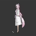 Anime Cat Eared Girl With Pink Long Hair In White Purple Outfit And Cat Features
