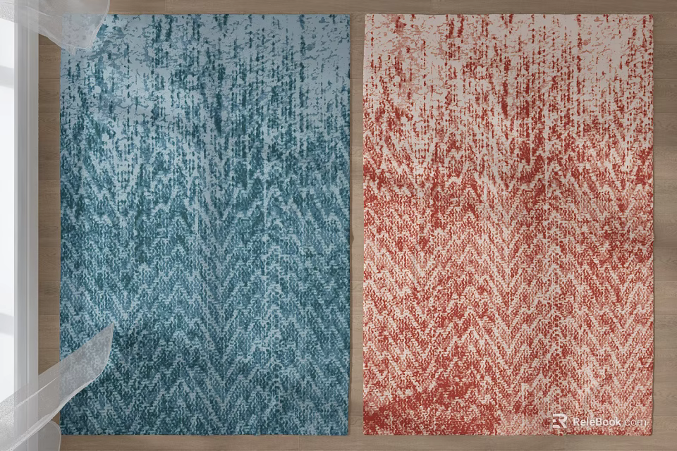 Modern Blue and Red Square Rugs with Herringbone Pattern Design 3d model 