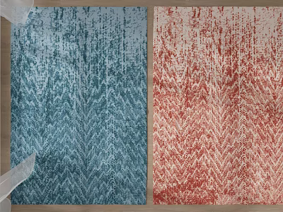 Modern Blue and Red Square Rugs with Herringbone Pattern Design 3d model