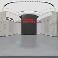 Modern Public Office Space With Cubicles Computers Geometric Ceiling Lights And Decorative Paintings 3d model