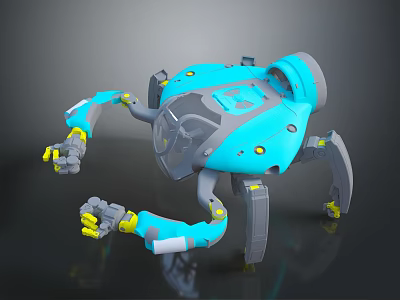 Blue And Gray Mechanical Robot With Multi Legged Structure And Yellow Accents 3d model