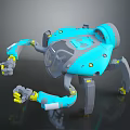 Blue And Gray Mechanical Robot With Multi Legged Structure And Yellow Accents 3d model