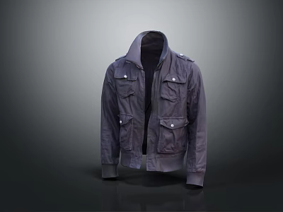 Stylish Gray Stand Collar Jacket With Multiple Pockets And Casual Design 3d model