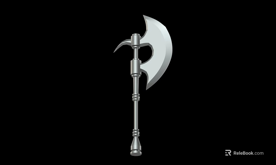 Sharp Metal Battle Axe With Long Handle And Detailed Blade Structure Design 3d model 