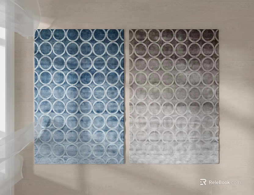 Blue and Gray Square Area Rugs with Modern Circular Patterns for Home Decor Styling 3d model
