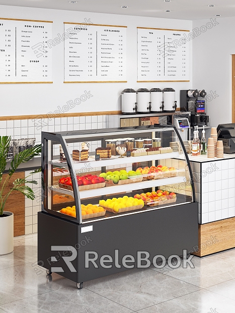 Scene diagram of curved cake cabinet in milk tea shop model