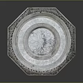 Intricate Octagonal Metal Sculpture With Carved Patterns And Star Shaped Center