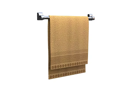 Soft Beige Cotton Towel Hanging On Chrome Metal Rack With Decorative Edges 3d model