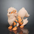 3D Mythical Fox Character Standing With White Fur Orange Body Blue Stripes And Fluffy Tail