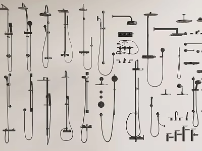 Various Shower Head Styles Including Handheld Overhead and Wall Mounted Designs for Bathrooms 3d model
