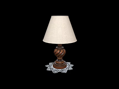 Elegant Table Lamp Featuring Beige Fabric Lampshade Brown Spiral Base And White Lace Doily 3d model