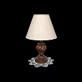 Elegant Table Lamp Featuring Beige Fabric Lampshade Brown Spiral Base And White Lace Doily
