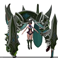 Game Movie Female Character Featuring Black Blue Large Decorative Structures Bikini Outfit And Long Boots