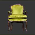 Elegant Yellow Velvet Single Sofa With Wooden Armrests And Carved Legs