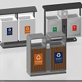 Public Recycling Waste Sorting Bins With Different Designs And Metal Wooden Panels