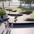Comfortable Outdoor Chair In Seaside Park With Green Trees And Leisure Space
