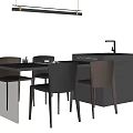 Modern Dining Table Set With Chairs Pendant Light And Cabinet 3d model