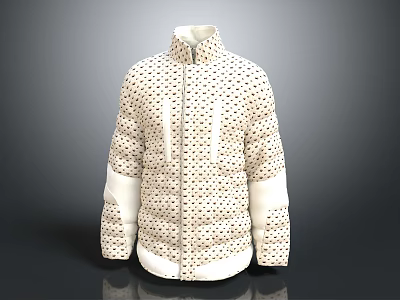 Stylish Cream Colored Jacket With Polka Dot Pattern White Sleeves And Zipper Closure 3d model