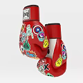 Vibrant Red Boxing Gloves With Cartoon Patterns Captain America Shield Smiley Faces And X Symbols