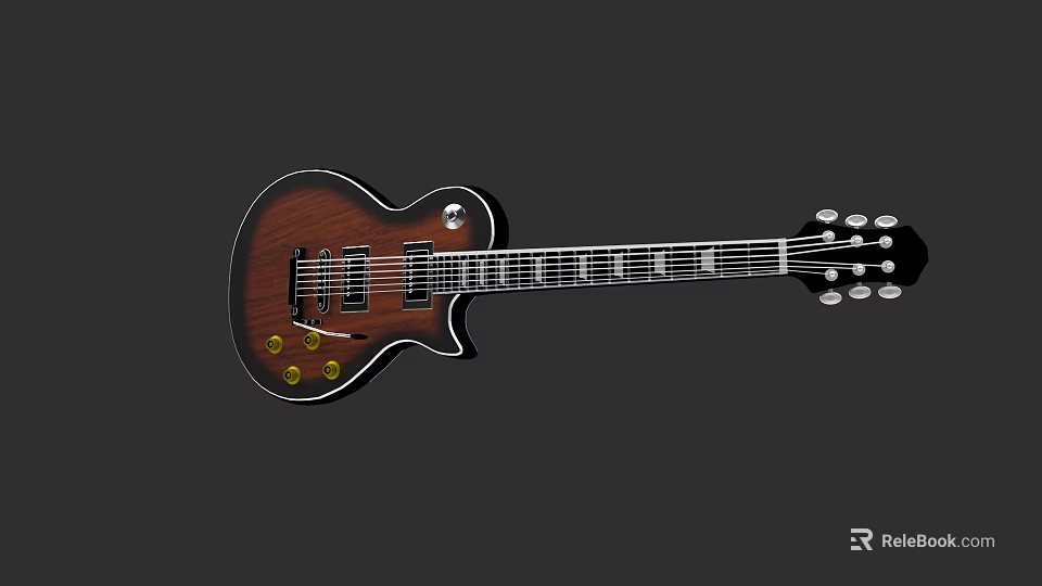 Wooden Body Electric Guitar With Strings Knobs And Pickups Musical Instrument 3d model 