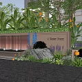 Feature Wall Design With Green Plants Colorful Flowers And Natural Stones Near Building Entrance