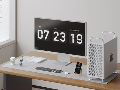 Sleek Desktop Computer Setup With Monitor Tower Keyboard Mouse And Office Supplies 3d model