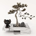 Bonsai Tree Interior Decoration with Black Doll Stones on Marble Base 3d model