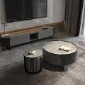 Modern Living Room Round Coffee Table Design With Marble Top And Side Table 3d model