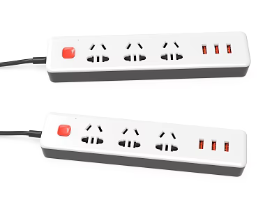 White Power Strip with Switch Multiple AC Outlets and USB Ports for Home Use 3d model