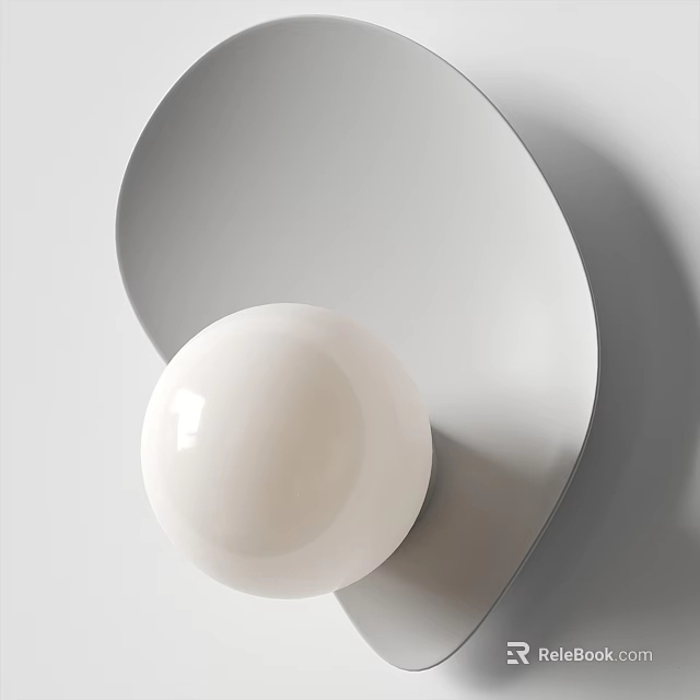 Modern Minimalist Wall Lamp With White Spherical Shade And Curved Metal Backplate 3d model 