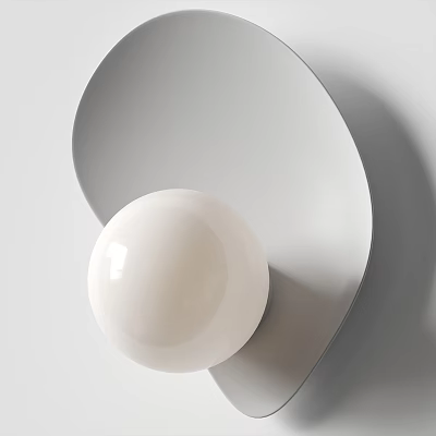 Modern Minimalist Wall Lamp With White Spherical Shade And Curved Metal Backplate 3d model