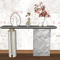 Sleek Modern Console Table With Marble Base And Decorative Vases On Textured Wall 3d model